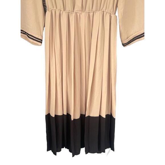 D1 Pleated Midi Dress Peter Pan Collar‎ Tie Neck Button Up - Picture 4 of 9